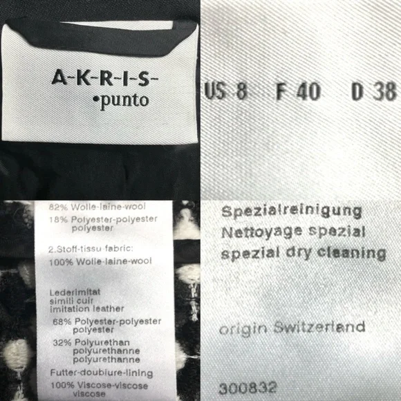 AKRIS PUNTO Blazer Jacket Tweed Dot Embroidered Wool Belted Waist Black White 8 - Picture 16 of 16